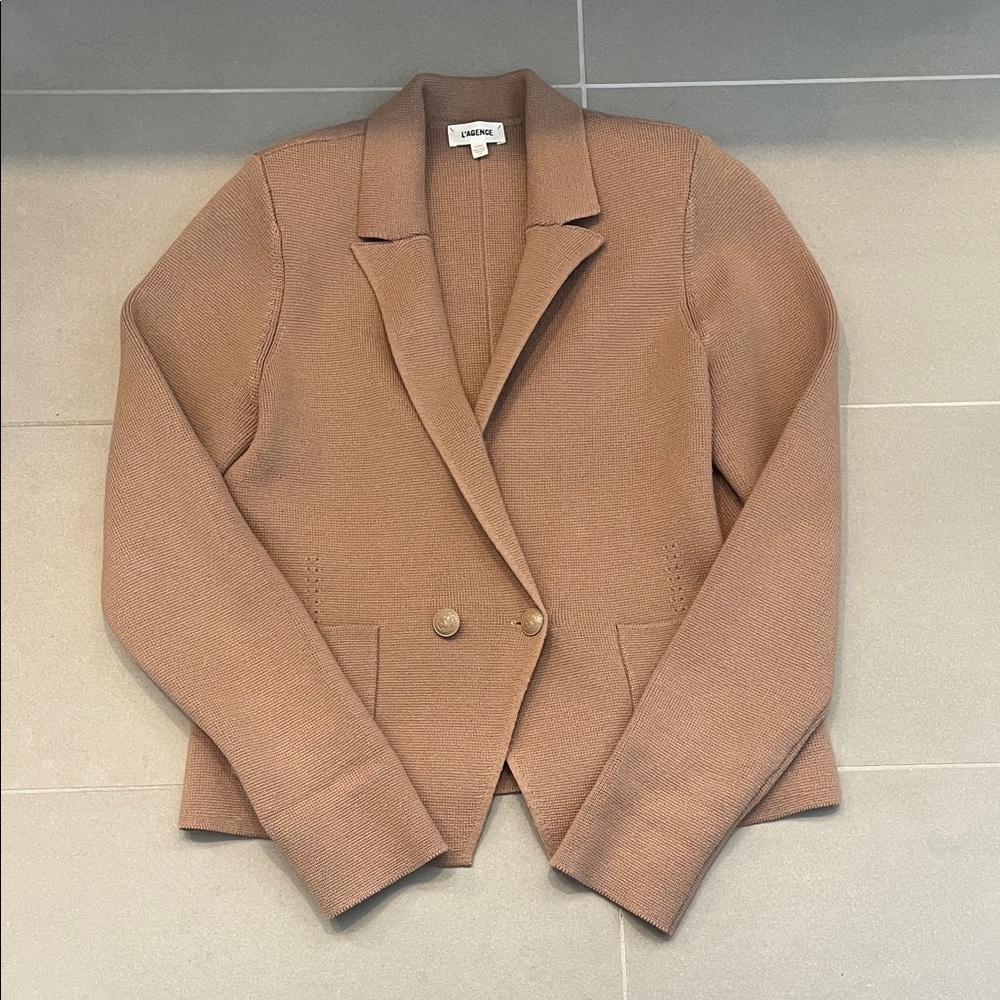 Lafayette 148 New York Camel Brown Knit Double-Button Blazer